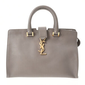 SAINT LAURENT Cabas Shoulder Bag Gray Calfskin Handbag